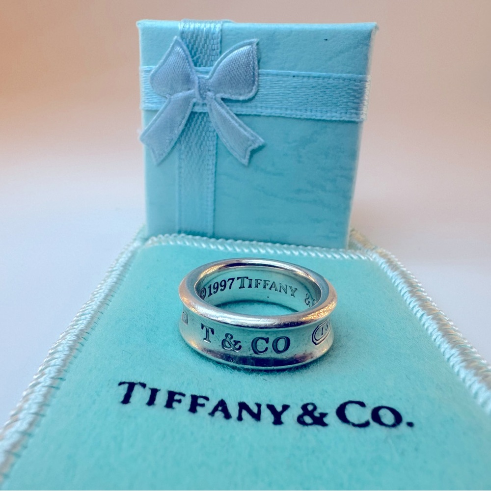 Tiffany & Co Ring Tiffany & Co 1837 Ring Silver SZ 5 Wide Band 1997 w Pouch - Picture 5 of 10